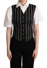 Dolce & Gabbana Black Striped Leopard Print Waistcoat Vest -   -  Dolce & Gabbana.